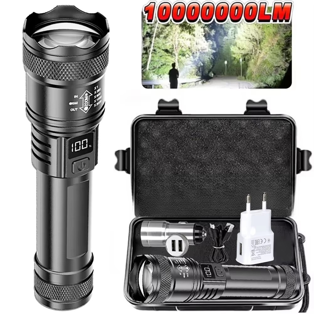Outdoor Lighting Nearby - Rechargeable LED Flashlight Zoomable Torch with